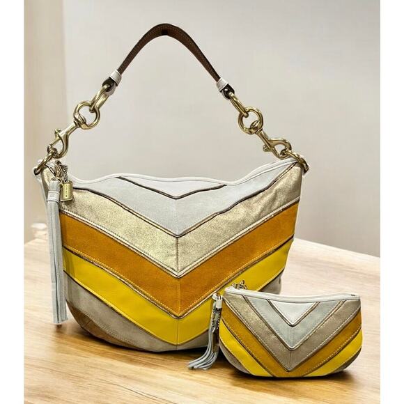 Vintage Coach 3664 Limited Edition Soho Chevron Medium Hobo & 6554 Wristlet - Picture 16 of 16